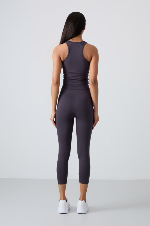 Antrasit Yüksek Bel Kapri-Crop Atlet Slim Fit Kadın Tayt Takım - 95284 - 8