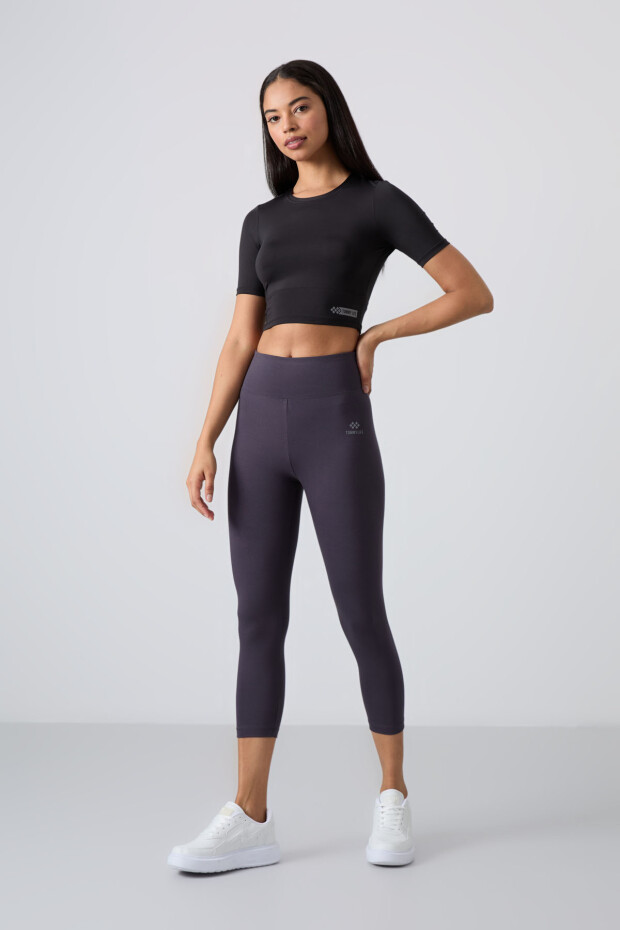 Antrasit Yüksek Bel Slim Fit Dar Paça Kadın Kapri Tayt - 93097 - 1