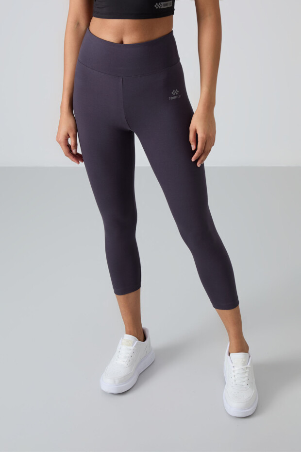 Antrasit Yüksek Bel Slim Fit Dar Paça Kadın Kapri Tayt - 93097 - 4
