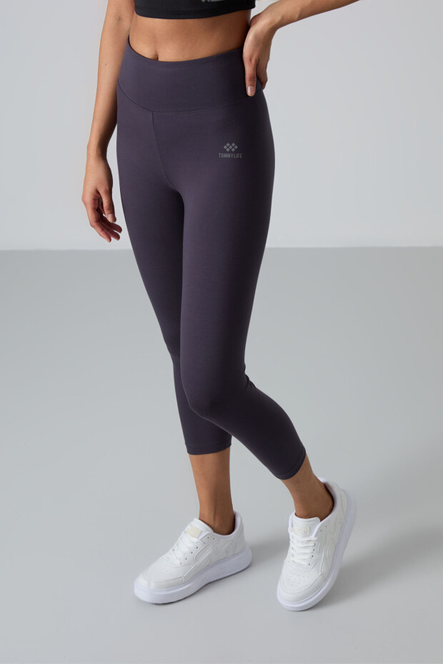Antrasit Yüksek Bel Slim Fit Dar Paça Kadın Kapri Tayt - 93097 - 2