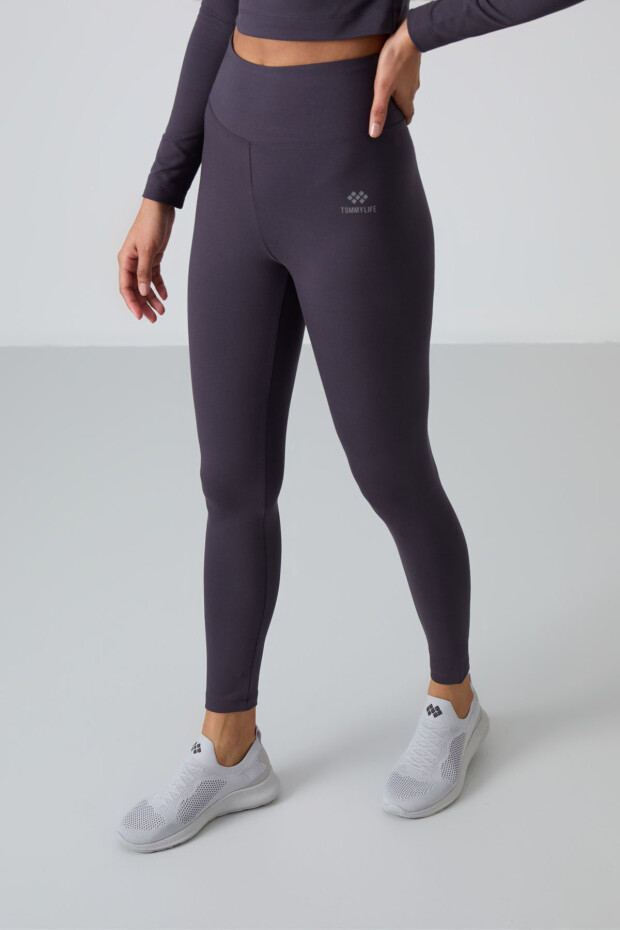 Antrasit Yüksek Bel Uzun Kollu Slim Fit Crop Top Kadın Tayt Takım - 95286 - 6