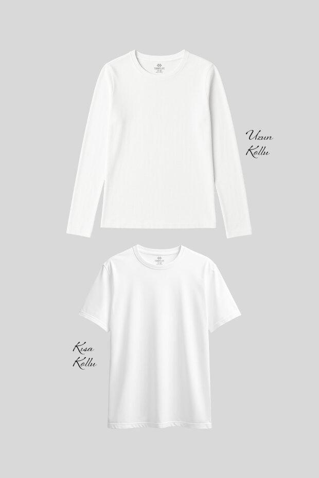 Basic O Yaka 2'li Paket Beyaz Kadın T-Shirt - 1