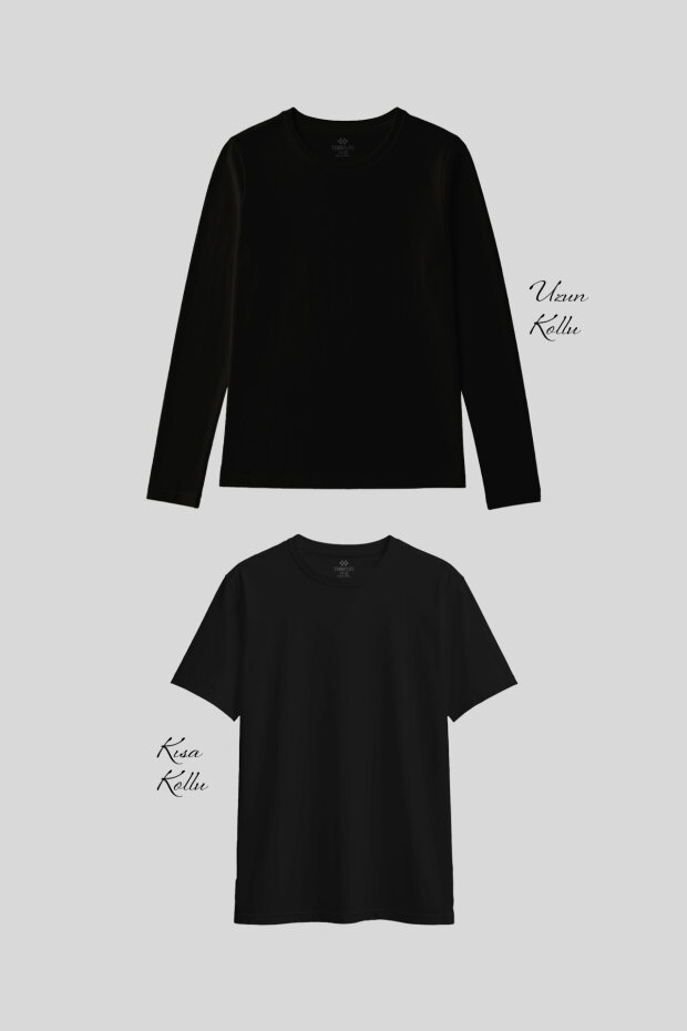 Basic O Yaka 2'li Paket Siyah Kadın T-Shirt - 1