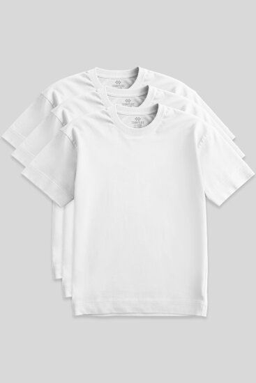 Basic O Yaka Büyük Beden 3'lü Paket Beyaz Erkek T-Shirt 88072 