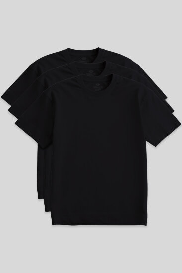 Basic O Yaka Büyük Beden 3'lü Paket Siyah Erkek T-Shirt 88072 