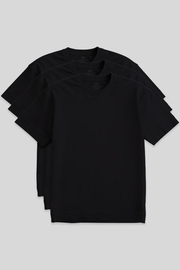 Basic O Yaka Büyük Beden 3'lü Paket Siyah Erkek T-Shirt 88072 - 1