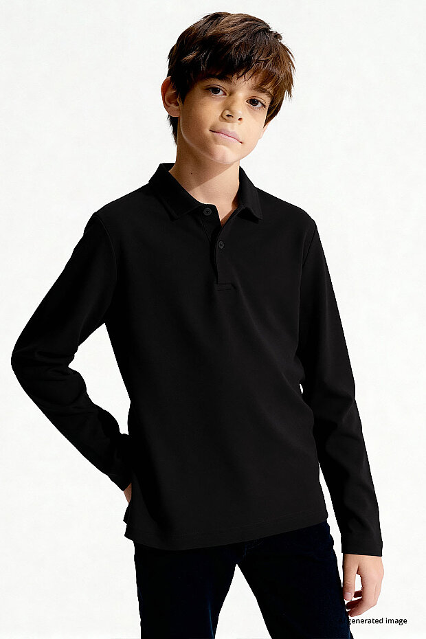 Basic Polo Yaka 2'li Paket Siyah-Lacivert Unisex Çocuk T-Shirt - 11170 - 5