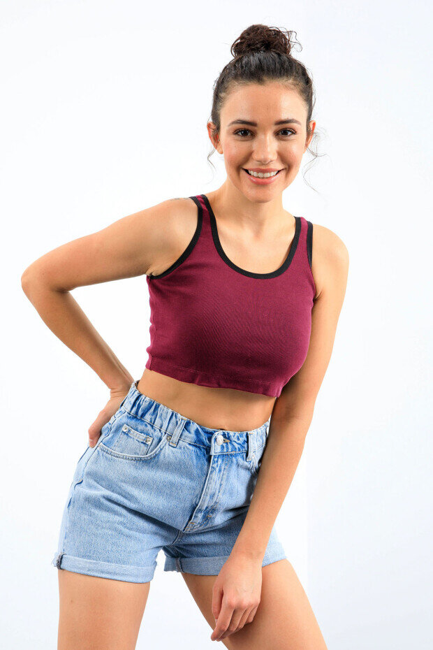 Basic U Yaka 5'li Paket Kadın Crop Top Atlet - 97162 - 3