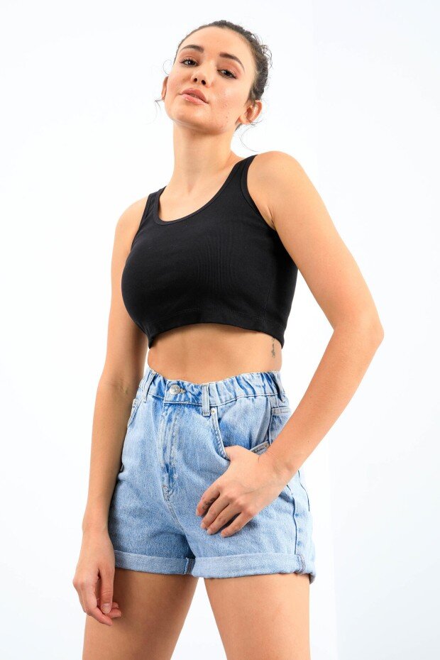 Basic U Yaka 5'li Paket Kadın Crop Top Atlet - 97162 - 4