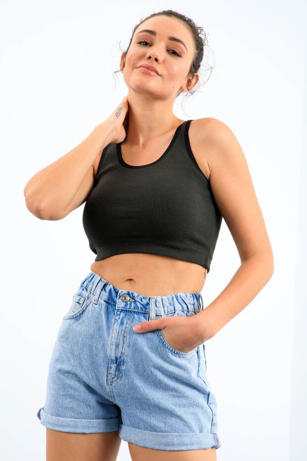 Basic U Yaka 5'li Paket Kadın Crop Top Atlet - 97162 - 6