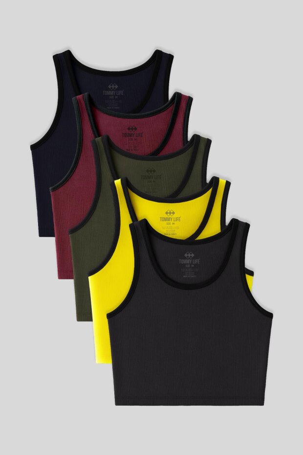 Basic U Yaka 5'li Paket Kadın Crop Top Atlet - 97162 - 1