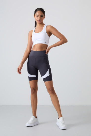 Antrasit Esnek Standart Fit Performans Kadın Biker Tayt - 91012 - TOMMYLIFE