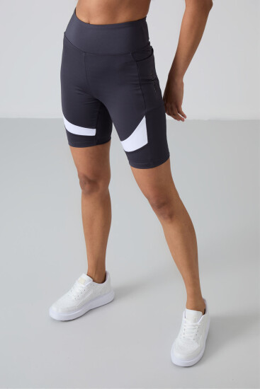 Antrasit Esnek Standart Fit Performans Kadın Biker Tayt - 91012 - TOMMYLIFE (1)