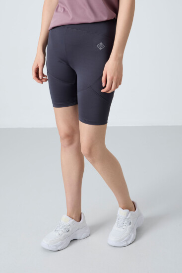 Antrasit Esnek Standart Fit Performans Kadın Biker Tayt - 91013 - TOMMYLIFE (1)