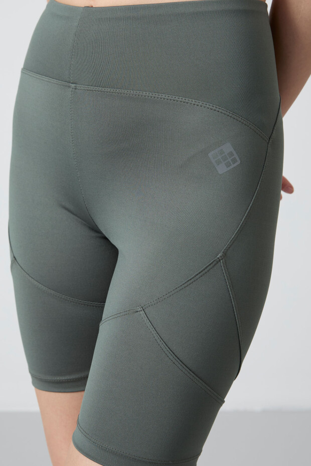 Haki Esnek Standart Fit Performans Kadın Biker Tayt - 91013 - 3