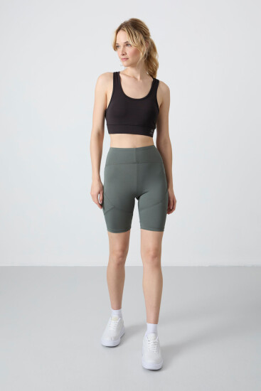 Haki Esnek Standart Fit Performans Kadın Biker Tayt - 91013 