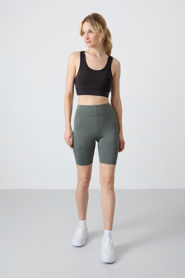 Haki Esnek Standart Fit Performans Kadın Biker Tayt - 91013 - 1