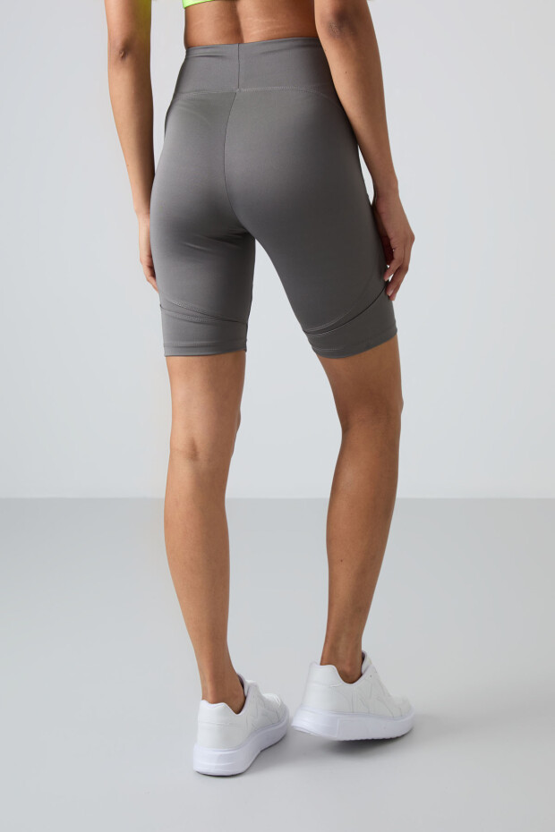 Koyu Gri Esnek Standart Fit Performans Kadın Biker Tayt - 91013 - 6