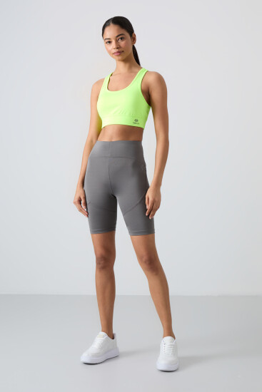 Koyu Gri Esnek Standart Fit Performans Kadın Biker Tayt - 91013 