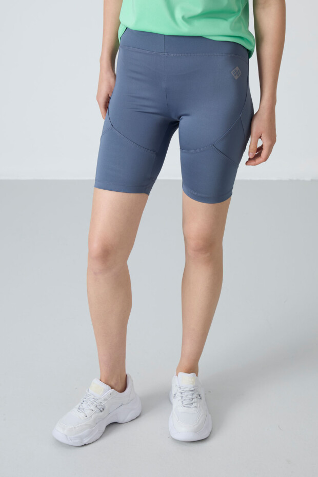 Petrol Esnek Standart Fit Performans Kadın Biker Tayt - 91013 - 3