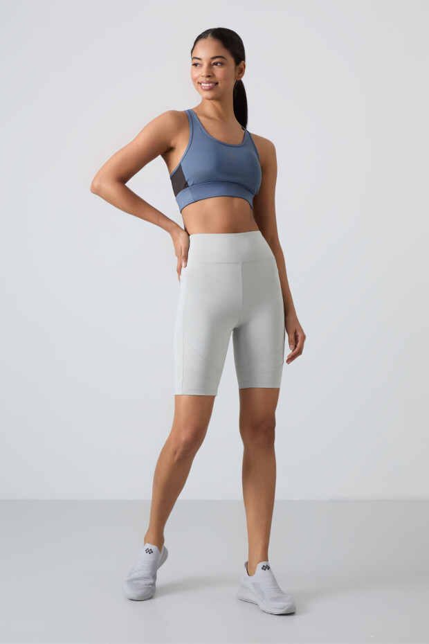 Petrol Çapraz Sırt Detaylı Slim Fit U Yaka Pedli Kadın Spor Büstiyer - 97121 - 3
