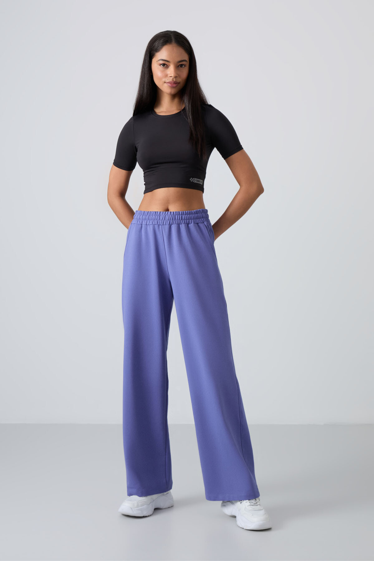 Eflatun Yüksek Bel Cepli Rahat Form Geniş Paça Kadın Eşofman Alt - 94567 - TOMMYLIFE