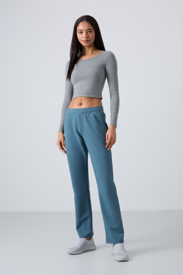 Orman Yeşili Yüksek Bel Cepli Rahat Form Klasik Paça Kadın Eşofman Alt - 94584 - 1