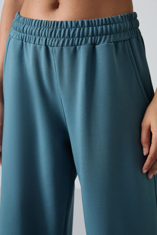 Orman Yeşili Yüksek Bel Cepli Rahat Form Geniş Paça Kadın Eşofman Alt - 94567 - 3