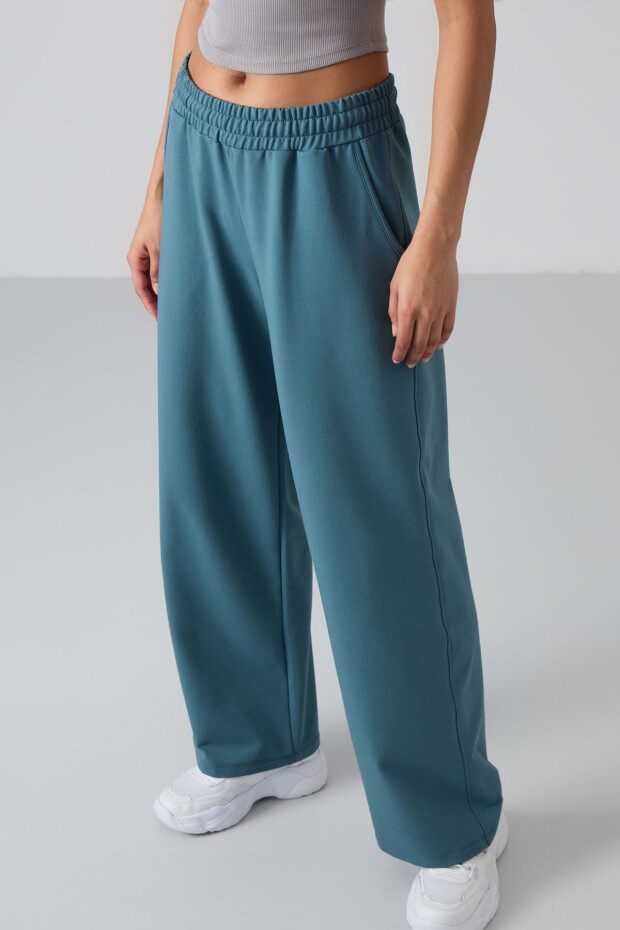 Orman Yeşili Yüksek Bel Cepli Rahat Form Geniş Paça Kadın Eşofman Alt - 94567 - 4