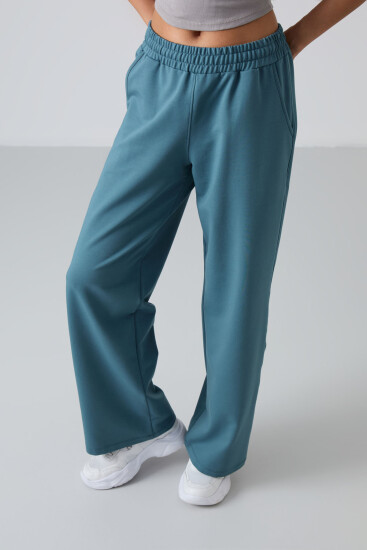 Orman Yeşili Yüksek Bel Cepli Rahat Form Geniş Paça Kadın Eşofman Alt - 94567 - TOMMYLIFE (1)