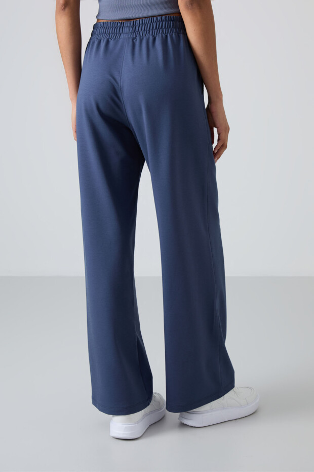 Petrol Yüksek Bel Cepli Rahat Form Geniş Paça Kadın Eşofman Alt - 94567 - 5