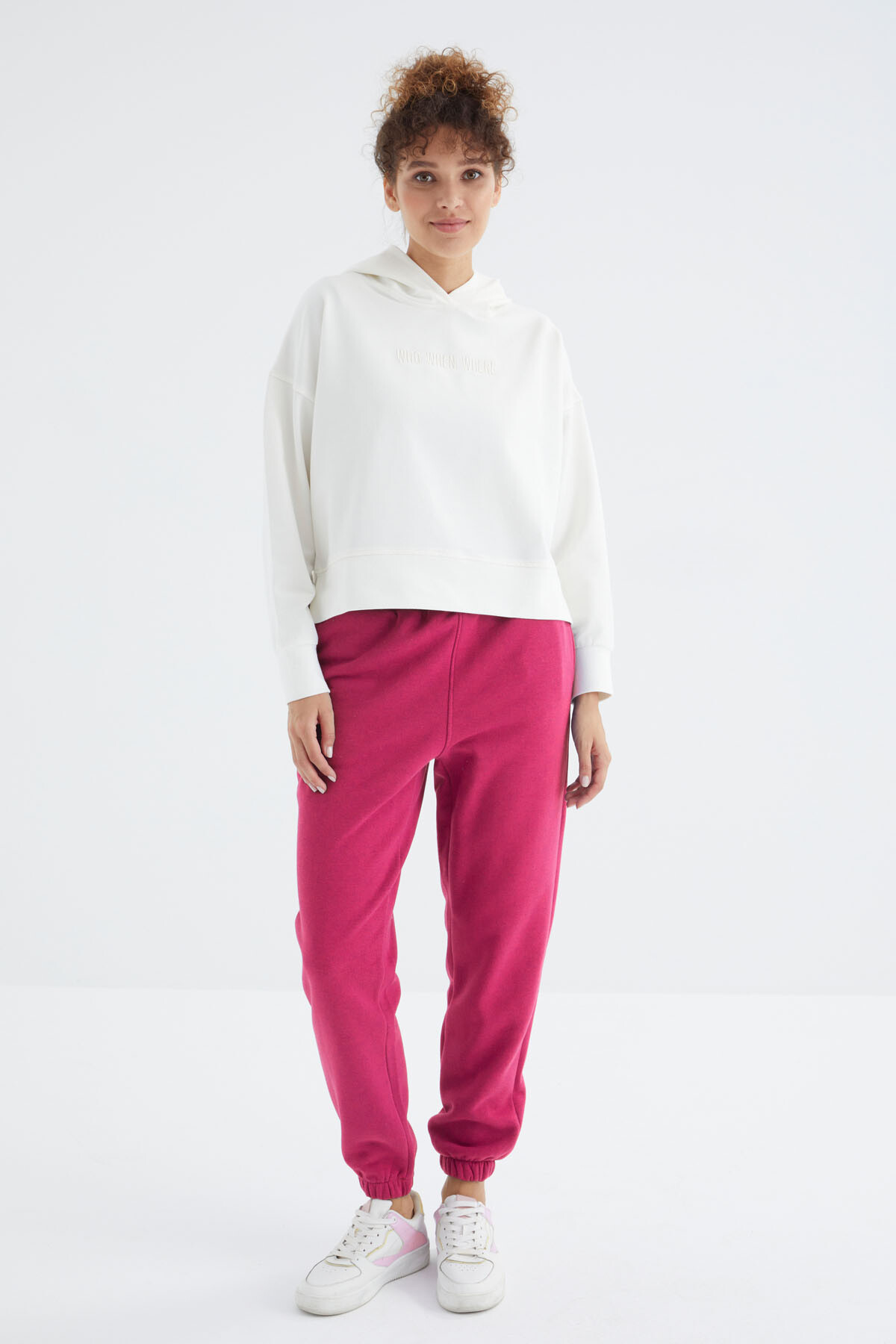 Fuşya Yüksek Bel Şardonlu 3 İplik Pamuklu Basic Kadın Eşofman Altı - 94624 - TOMMYLIFE