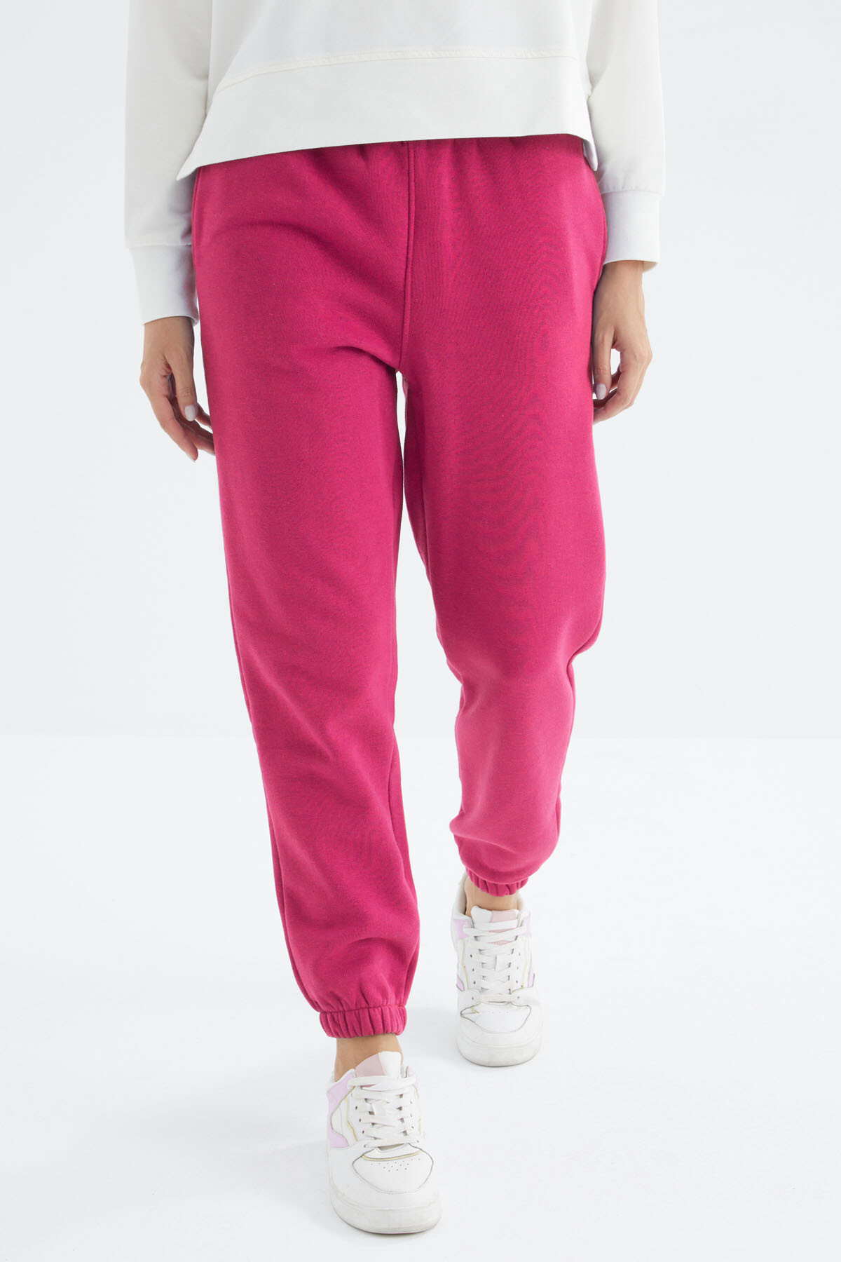 Fuşya Yüksek Bel Şardonlu 3 İplik Pamuklu Basic Kadın Eşofman Altı - 94624 - TOMMYLIFE (1)