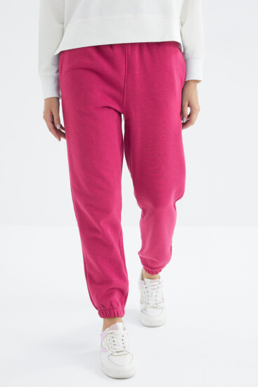 Fuşya Yüksek Bel Şardonlu 3 İplik Pamuklu Basic Kadın Eşofman Altı - 94624 - TOMMYLIFE (1)