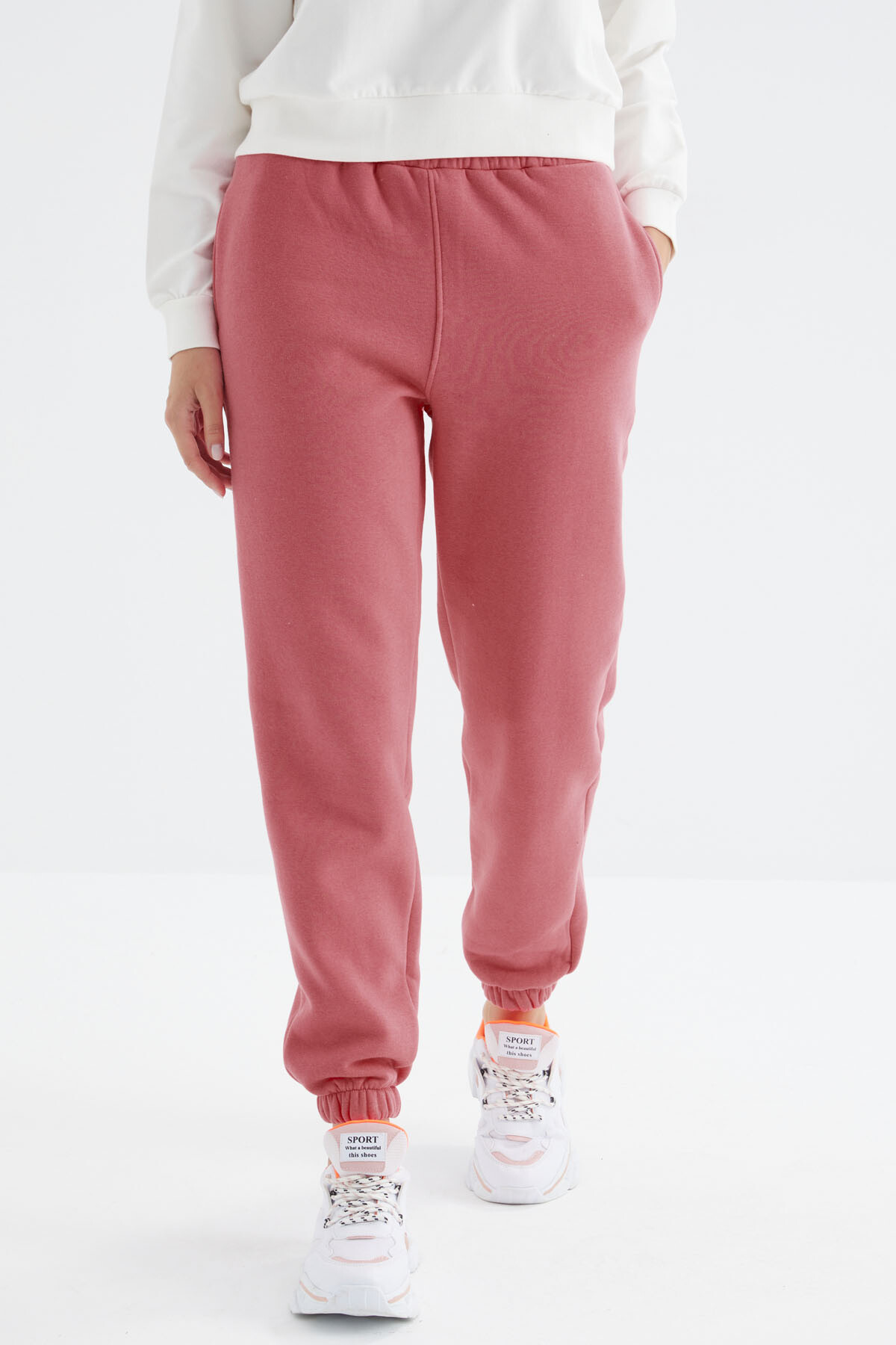 Yaban Gülü Yüksek Bel Şardonlu 3 İplik Pamuklu Basic Kadın Eşofman Altı - 94624 - TOMMYLIFE (1)