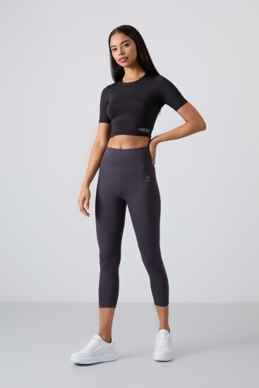 Antrasit Yüksek Bel Slim Fit Dar Paça Kadın Kapri Tayt - 93097 