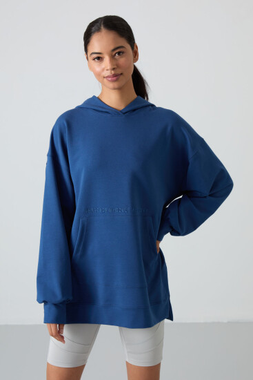 Parlament Balon Kol Yazı Nakışlı Kadın Oversize Tunik Sweatshirt - 97163 