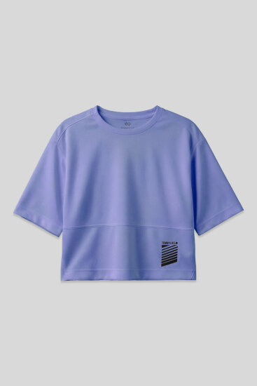 Eflatun Nefes Alan Dokulu İnce Esnek Oversize Fit Performans Kadın T-Shirt - 97284 