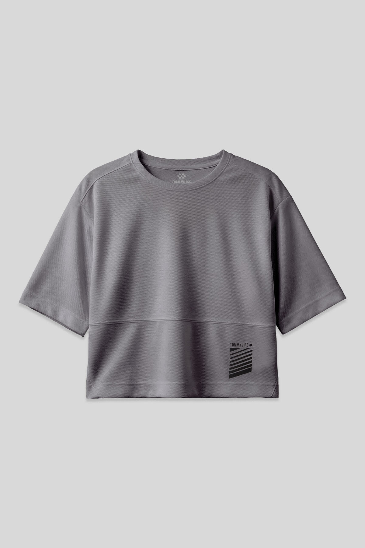 Koyu Gri Nefes Alan Dokulu İnce Esnek Oversize Fit Performans Kadın T-Shirt - 97284 - TOMMYLIFE