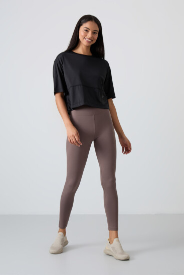 Siyah Nefes Alan Dokulu İnce Esnek Oversize Fit Performans Kadın T-Shirt - 97284 - TOMMYLIFE (1)