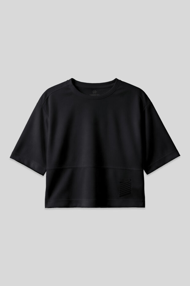 Siyah Nefes Alan Dokulu İnce Esnek Oversize Fit Performans Kadın T-Shirt - 97284 - 1