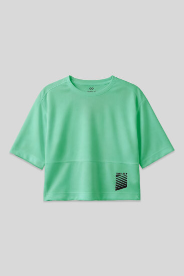 Su Yeşili Nefes Alan Dokulu İnce Esnek Oversize Fit Performans Kadın T-Shirt - 97284 