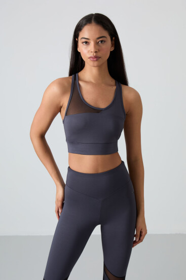 Antrasit Esnek Standart Fit Performans Kadın Tayt Takım - 95331 - TOMMYLIFE (1)