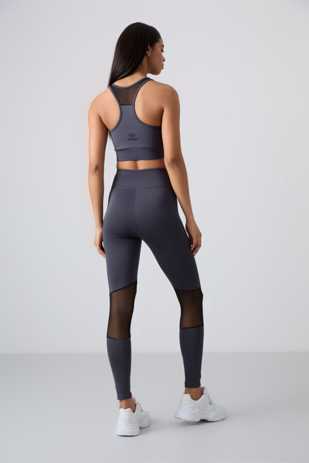 Antrasit Esnek Standart Fit Performans Kadın Tayt Takım - 95331 - 9