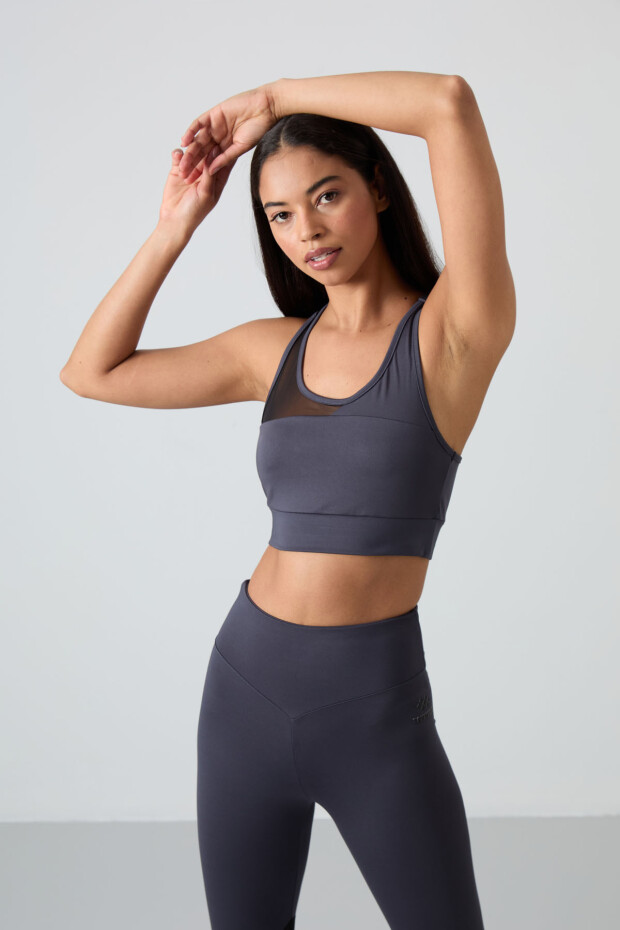 Antrasit Esnek Standart Fit Performans Kadın Tayt Takım - 95331 - 8