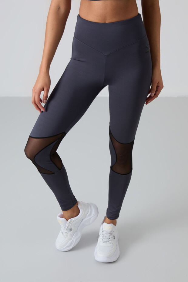 Antrasit Esnek Standart Fit Performans Kadın Tayt Takım - 95331 - 3