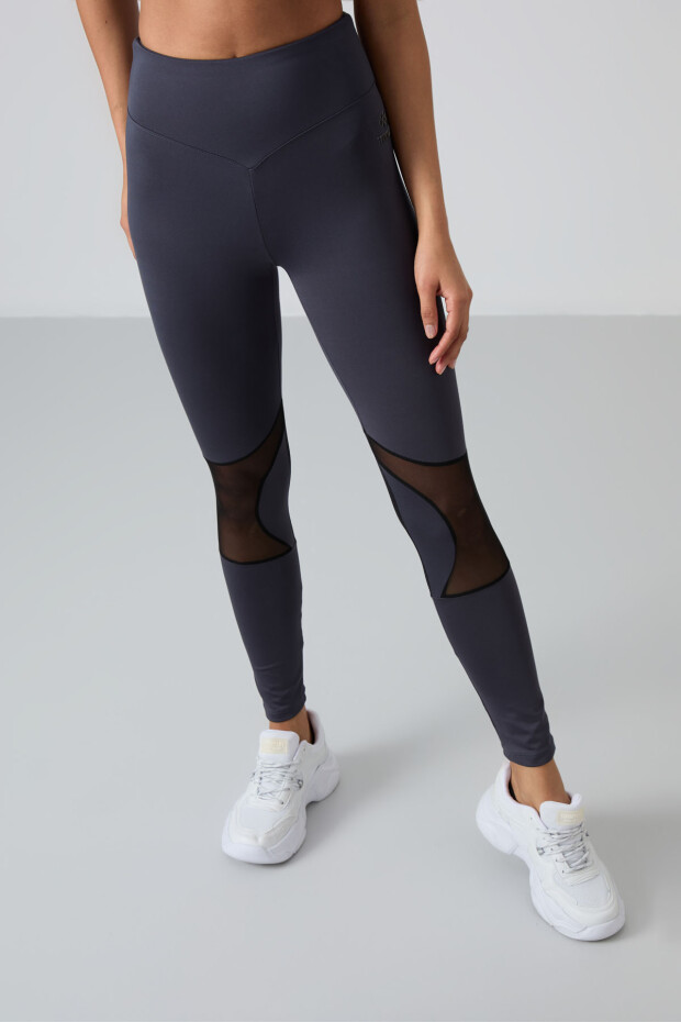 Antrasit Esnek Standart Fit Performans Kadın Tayt Takım - 95331 - 6