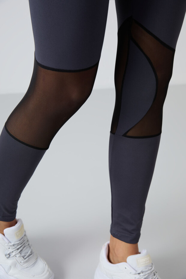 Antrasit Esnek Standart Fit Performans Kadın Tayt Takım - 95331 - 7