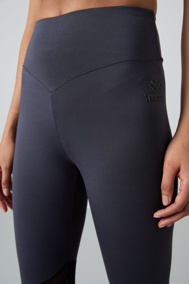 Antrasit Esnek Standart Fit Performans Kadın Tayt Takım - 95331 - 5