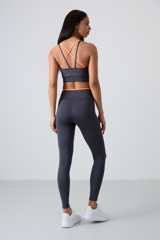 Antrasit Esnek Standart Fit Performans Kadın Tayt Takım - 95333 - 8